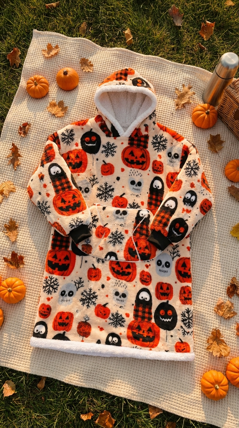 The Snuggle Gown™ – Full-Length Hooded Blanket Hoodie in the Boo Crew print